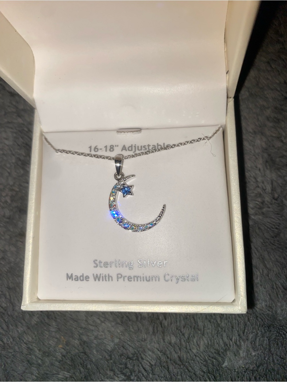 Sterling Silver Moon & Star Pendant Necklace with Blue Accents